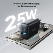 JOYROOM JR-TCF13 25W Dual Ports USB + Type-C Charger, Plug:EU Plug(Black)