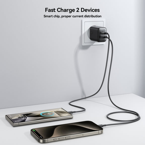 JOYROOM JR-TCF13 25W Dual Ports USB + Type-C Charger, Plug:EU Plug(Black)