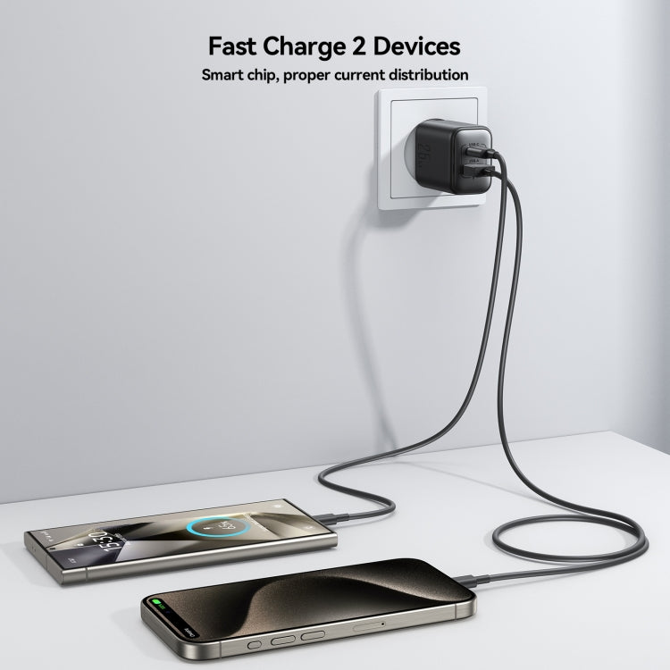JOYROOM JR-TCF13 25W Dual Ports USB + Type-C Charger, Plug:EU Plug(Black)