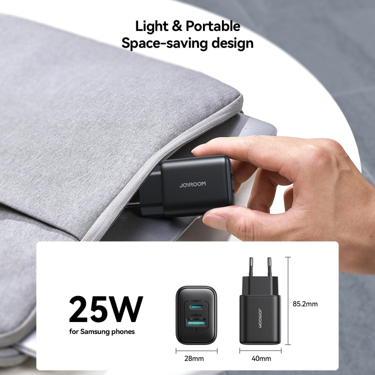 JOYROOM JR-TCF13 25W Dual Ports USB + Type-C Charger, Plug:EU Plug(Black)