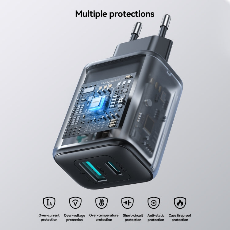 JOYROOM JR-TCF13 25W Dual Ports USB + Type-C Charger, Plug:EU Plug(Black)