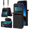 For Motorola Razr 40 Ultra Splicing Rhombic Texture Phone Case with Long & Short Lanyard(Black) - Motorola Cases by PMC TechLife | Online Shopping South Africa | PMC TechLife | Buy Now Pay Later Mobicred