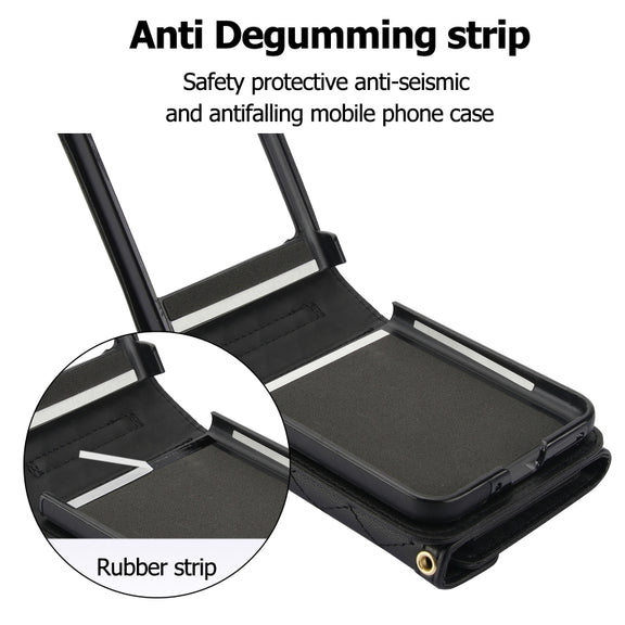 For Motorola Razr 40 Ultra Splicing Rhombic Texture Phone Case with Long & Short Lanyard(Black)