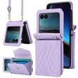 For Motorola Razr 40 Ultra Splicing Rhombic Texture Phone Case with Long & Short Lanyard(Purple) - Motorola Cases by PMC TechLife | Online Shopping South Africa | PMC TechLife | Buy Now Pay Later Mobicred