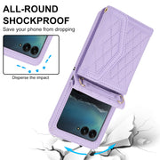 For Motorola Razr 40 Ultra Splicing Rhombic Texture Phone Case with Long & Short Lanyard(Purple)
