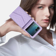 For Motorola Razr 40 Ultra Splicing Rhombic Texture Phone Case with Long & Short Lanyard(Purple)