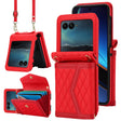 For Motorola Razr 40 Ultra Splicing Rhombic Texture Phone Case with Long & Short Lanyard(Red) - Motorola Cases by PMC TechLife | Online Shopping South Africa | PMC TechLife | Buy Now Pay Later Mobicred