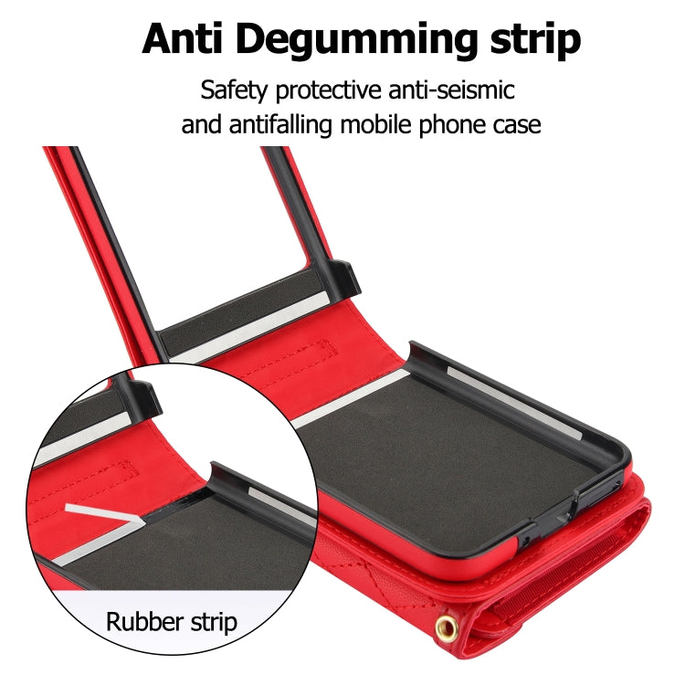 For Motorola Razr 40 Ultra Splicing Rhombic Texture Phone Case with Long & Short Lanyard(Red)