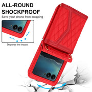 For Motorola Razr 40 Ultra Splicing Rhombic Texture Phone Case with Long & Short Lanyard(Red)