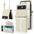 For Motorola Razr 40 Splicing Rhombic Texture Phone Case with Long & Short Lanyard(Beige) - Motorola Cases by PMC TechLife | Online Shopping South Africa | PMC TechLife | Buy Now Pay Later Mobicred
