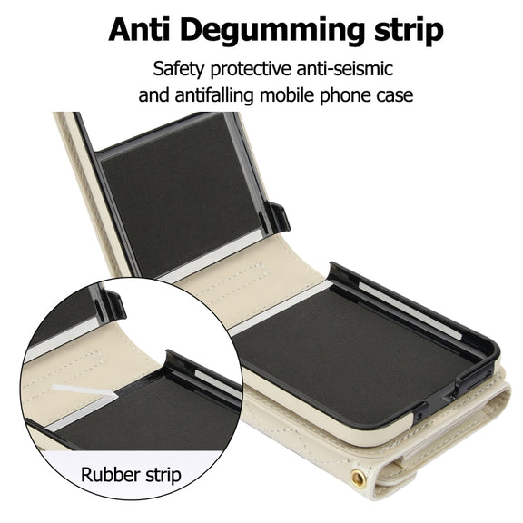 For Motorola Razr 40 Splicing Rhombic Texture Phone Case with Long & Short Lanyard(Beige)
