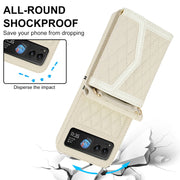 For Motorola Razr 40 Splicing Rhombic Texture Phone Case with Long & Short Lanyard(Beige)