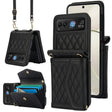 For Motorola Razr 40 Splicing Rhombic Texture Phone Case with Long & Short Lanyard(Black) - Motorola Cases by PMC TechLife | Online Shopping South Africa | PMC TechLife | Buy Now Pay Later Mobicred