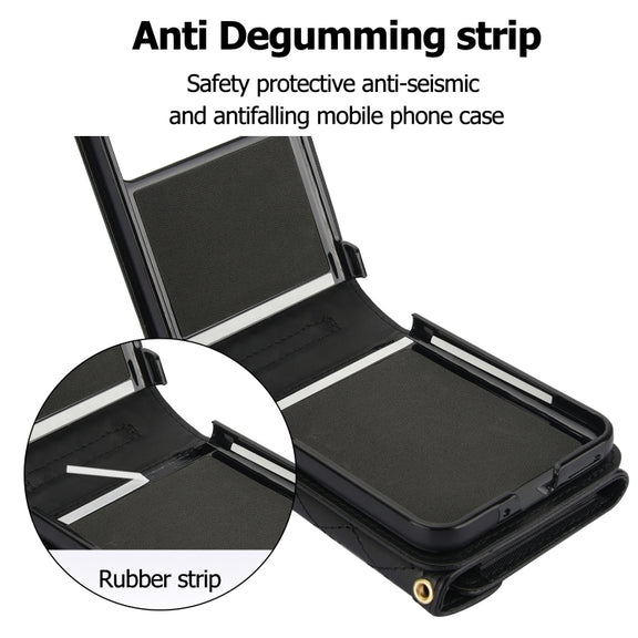 For Motorola Razr 40 Splicing Rhombic Texture Phone Case with Long & Short Lanyard(Black)