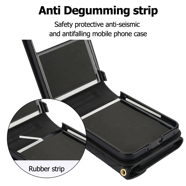 For Motorola Razr 40 Splicing Rhombic Texture Phone Case with Long & Short Lanyard(Black)