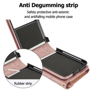 For Motorola Razr 40 Splicing Rhombic Texture Phone Case with Long & Short Lanyard(Rose Gold)