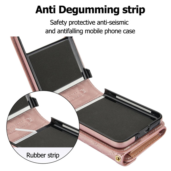 For Motorola Razr 40 Splicing Rhombic Texture Phone Case with Long & Short Lanyard(Rose Gold)