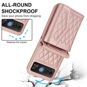 For Motorola Razr 40 Splicing Rhombic Texture Phone Case with Long & Short Lanyard(Rose Gold)