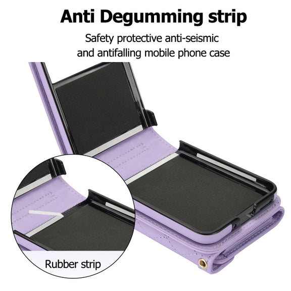 For Motorola Razr 40 Splicing Rhombic Texture Phone Case with Long & Short Lanyard(Purple)