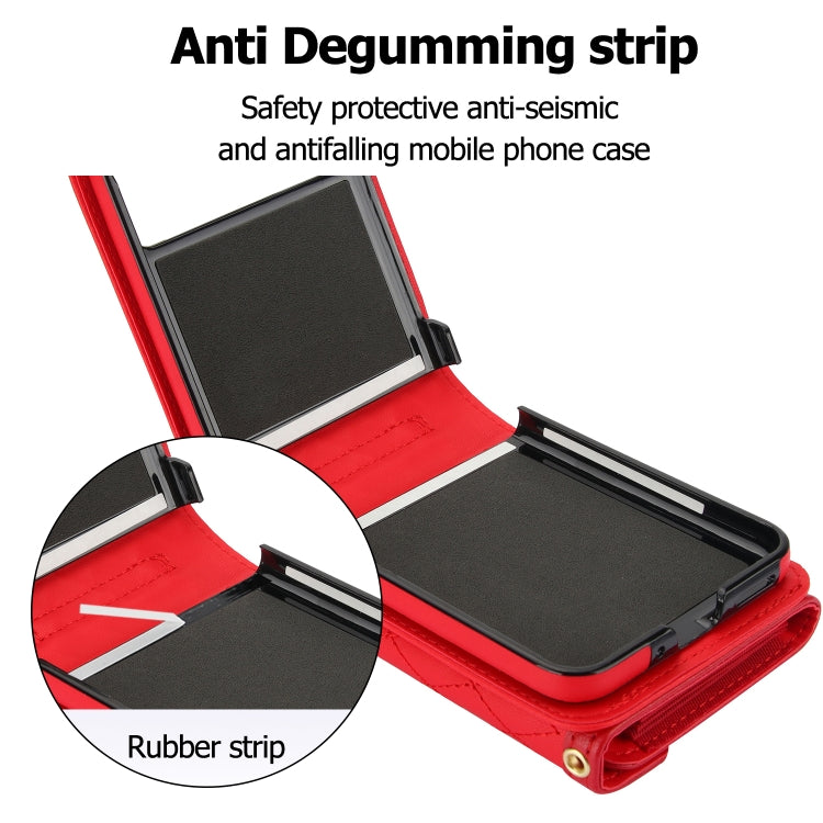 For Motorola Razr 40 Splicing Rhombic Texture Phone Case with Long & Short Lanyard(Red)