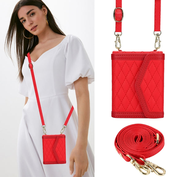 For Motorola Razr 40 Splicing Rhombic Texture Phone Case with Long & Short Lanyard(Red)