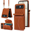 For Motorola Razr 40 Splicing Rhombic Texture Phone Case with Long & Short Lanyard(Brown) - Motorola Cases by PMC TechLife | Online Shopping South Africa | PMC TechLife | Buy Now Pay Later Mobicred