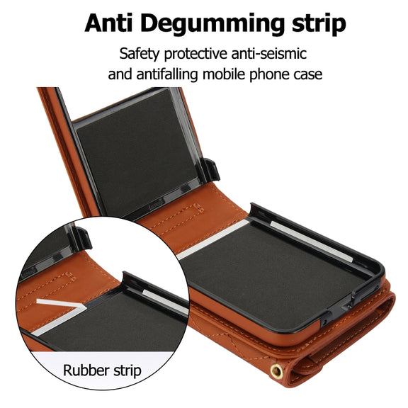 For Motorola Razr 40 Splicing Rhombic Texture Phone Case with Long & Short Lanyard(Brown)