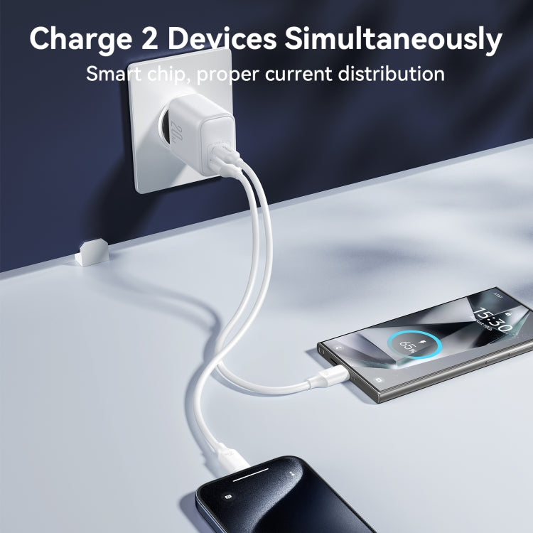 JOYROOM JR-TCF21 20W Dual Ports USB + Type-C Charger, Plug:EU Plug(White)