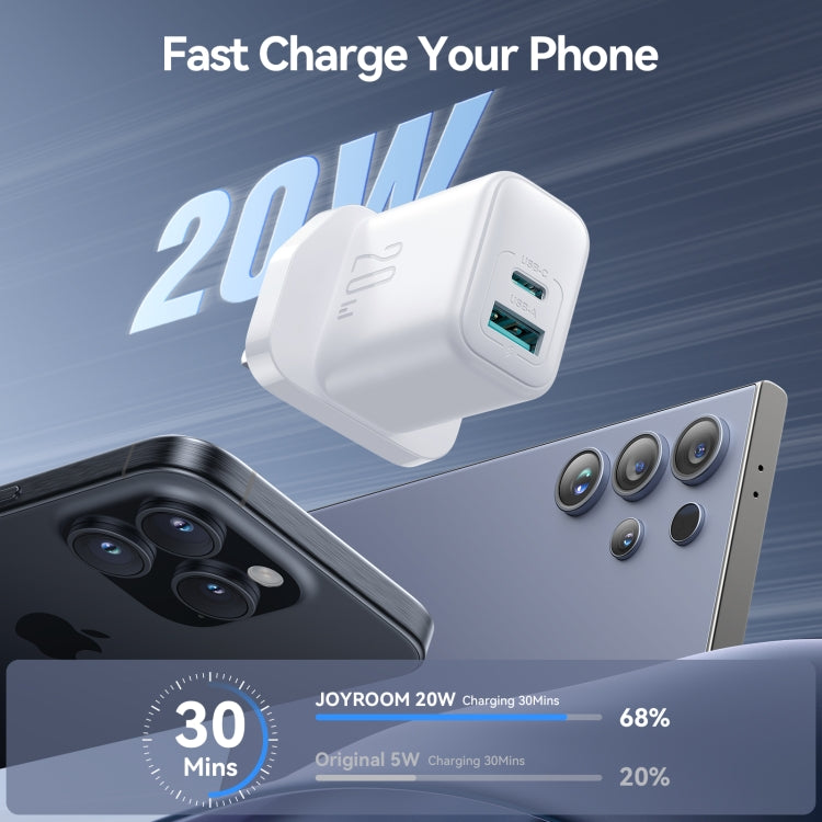 JOYROOM JR-TCF21 20W Dual Ports USB + Type-C Charger, Plug:UK Plug(White)