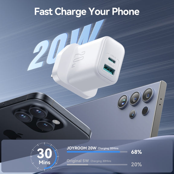 JOYROOM JR-TCF21 20W Dual Ports USB + Type-C Charger, Plug:UK Plug(White)