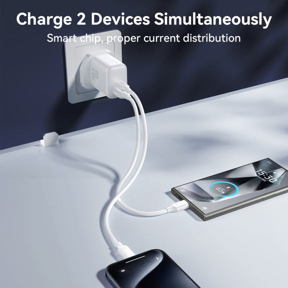 JOYROOM JR-TCF21 20W Dual Ports USB + Type-C Charger, Plug:UK Plug(White)