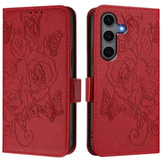 For Samsung Galaxy S25+ 5G Embossed Rose RFID Anti-theft Leather Phone Case(Red)