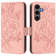 For Samsung Galaxy S25+ 5G Embossed Rose RFID Anti-theft Leather Phone Case(Pink)