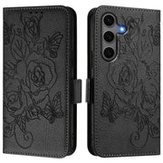 For Samsung Galaxy S25+ 5G Embossed Rose RFID Anti-theft Leather Phone Case(Black)