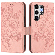 For Samsung Galaxy S25 Ultra 5G Embossed Rose RFID Anti-theft Leather Phone Case(Pink)