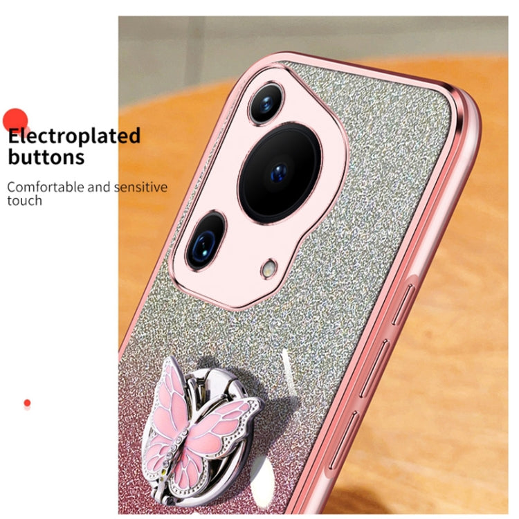 For Huawei Pura 70 Ultra Plated Gradient Glitter Butterfly Holder TPU Phone Case(Silver)