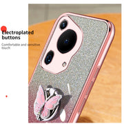 For Huawei Pura 70 Ultra Plated Gradient Glitter Butterfly Holder TPU Phone Case(Sierra Blue)