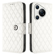 For Huawei Pura 70 Rhombic Texture Flip Leather Phone Case with Lanyard(White)