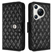 For Huawei Pura 70 Rhombic Texture Flip Leather Phone Case with Lanyard(Black)