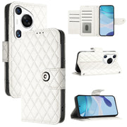 For Huawei Pura 70 Pro Rhombic Texture Flip Leather Phone Case with Lanyard(White)