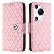 For Huawei Pura 70 Pro Rhombic Texture Flip Leather Phone Case with Lanyard(Pink)
