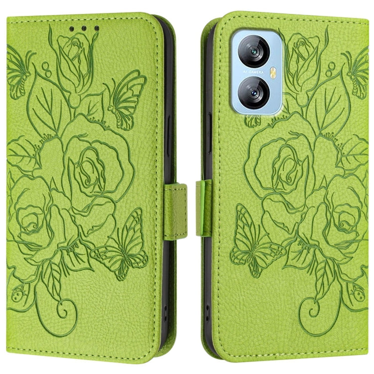 For Blackview A52 Embossed Rose RFID Anti-theft Leather Phone Case(Green)