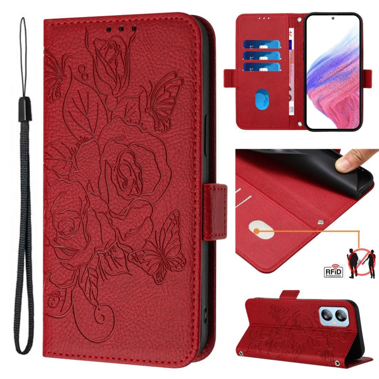 For Blackview A52 Embossed Rose RFID Anti-theft Leather Phone Case(Red)