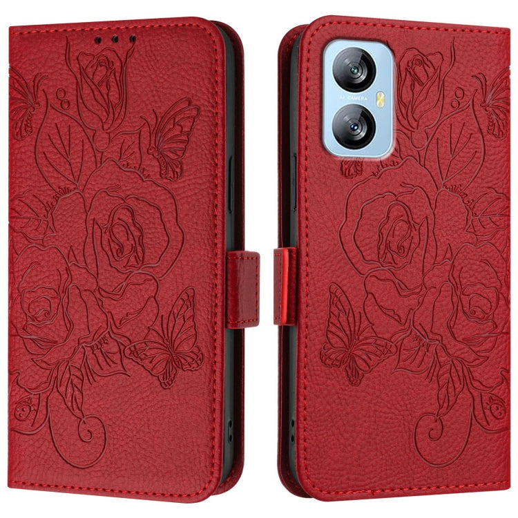 For Blackview A52 Embossed Rose RFID Anti-theft Leather Phone Case(Red)