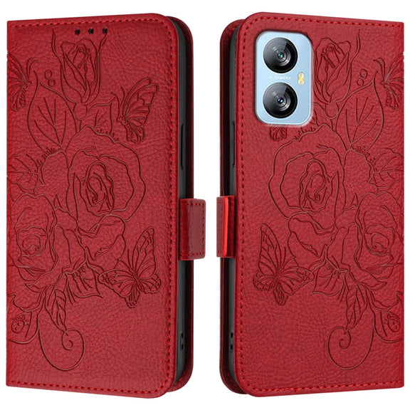 For Blackview A52 Embossed Rose RFID Anti-theft Leather Phone Case(Red)