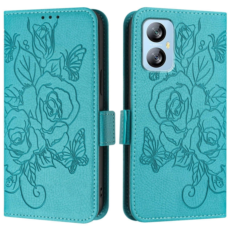 For Blackview A52 Embossed Rose RFID Anti-theft Leather Phone Case(Light Blue)