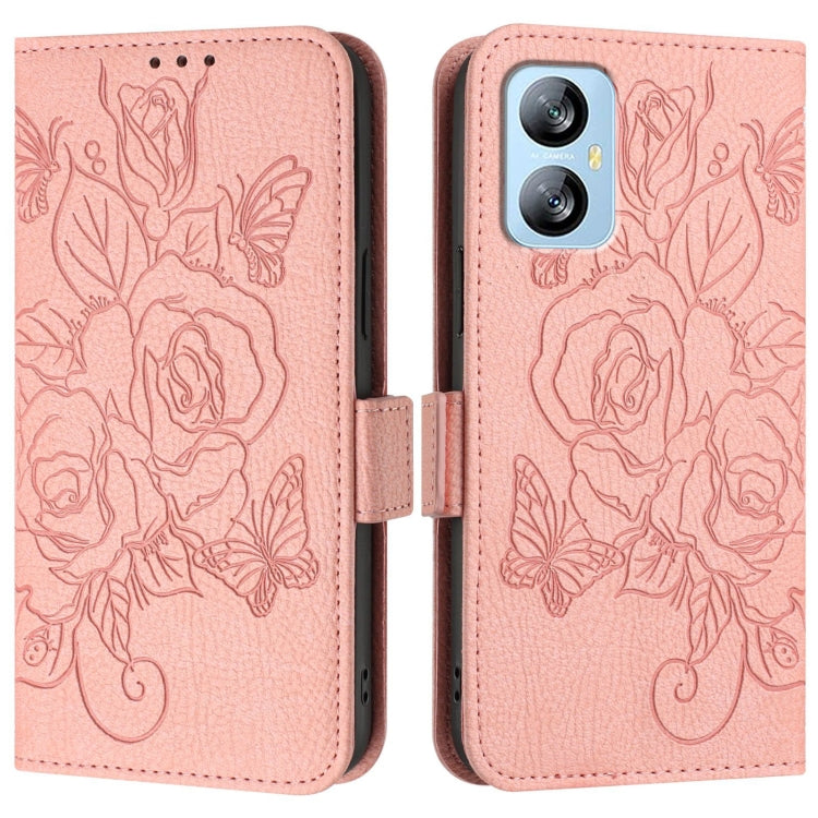 For Blackview A52 Embossed Rose RFID Anti-theft Leather Phone Case(Pink)