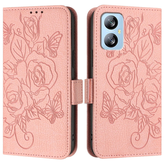 For Blackview A52 Embossed Rose RFID Anti-theft Leather Phone Case(Pink)