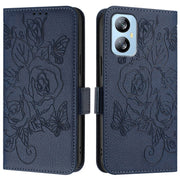 For Blackview A52 Embossed Rose RFID Anti-theft Leather Phone Case(Dark Blue)