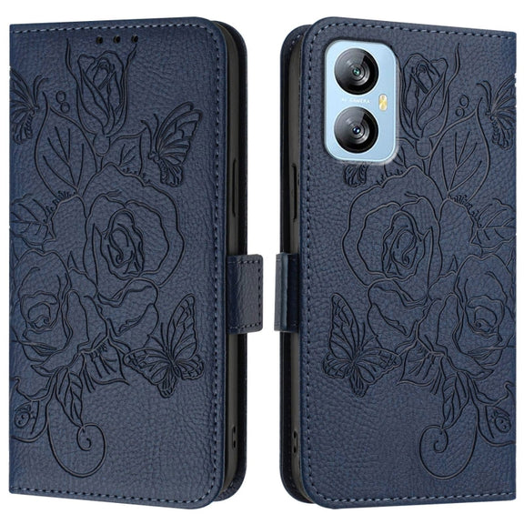 For Blackview A52 Embossed Rose RFID Anti-theft Leather Phone Case(Dark Blue)